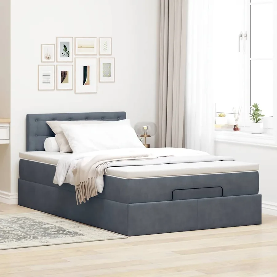 Cadre de lit ottoman et matelas gris foncé 120x200 cm velours - 3