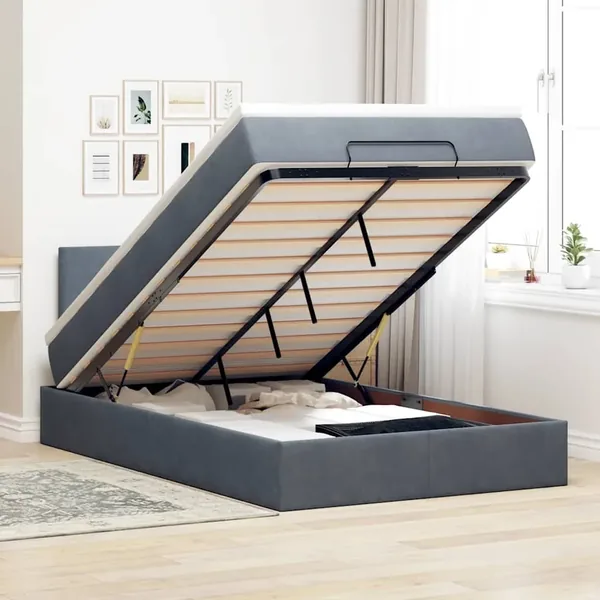 Cadre de lit ottoman et matelas gris foncé 120x200 cm velours