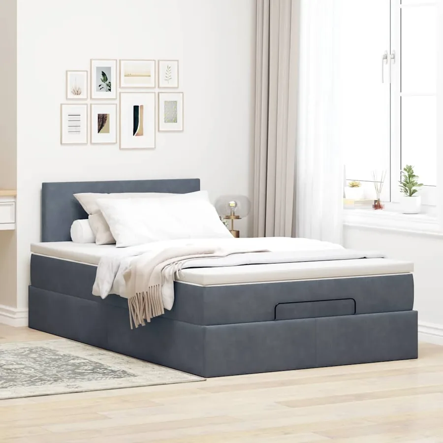 Cadre de lit ottoman et matelas gris foncé 120x200 cm velours - 3