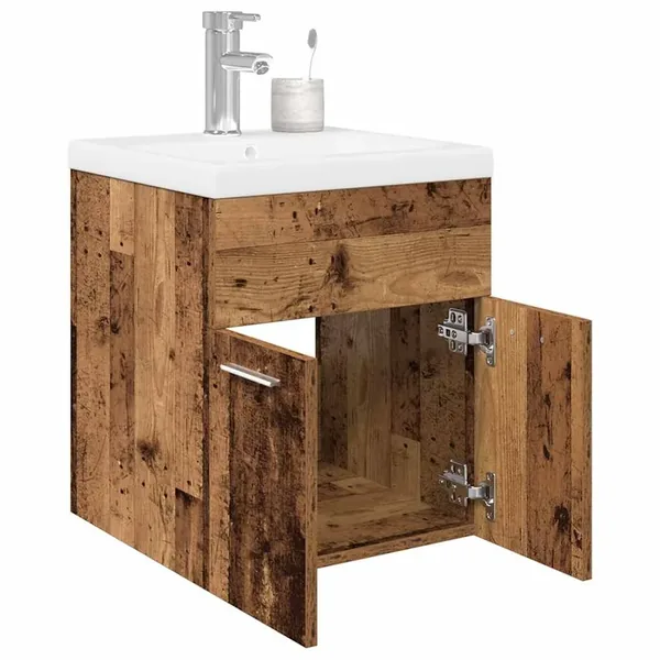 Meuble lavabo avec bassin et robinet intégrés vieux bois