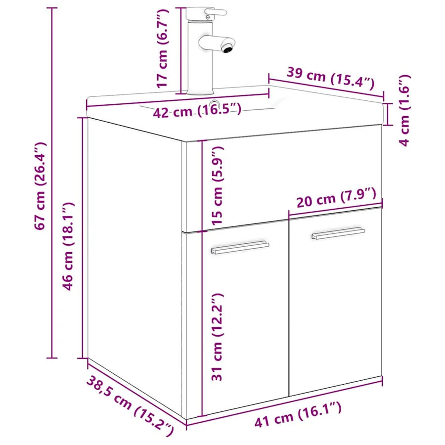 Meuble lavabo avec bassin et robinet intégrés vieux bois - 11