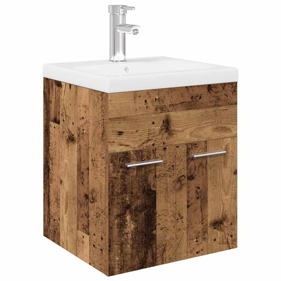 Meuble lavabo avec bassin et robinet intégrés vieux bois - 2