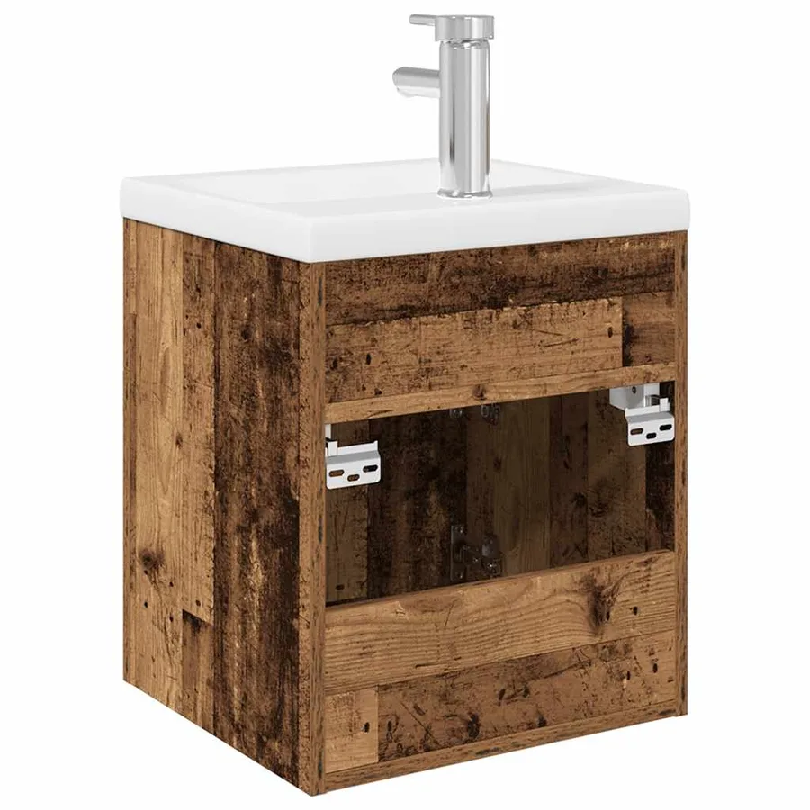 Meuble lavabo avec bassin et robinet intégrés vieux bois - 8