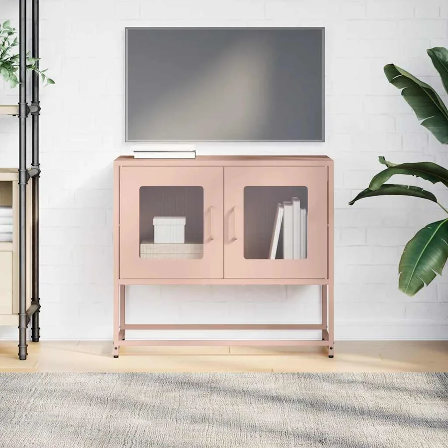 Meuble TV rose 68x39x60,5 cm acier laminé à froid - 4