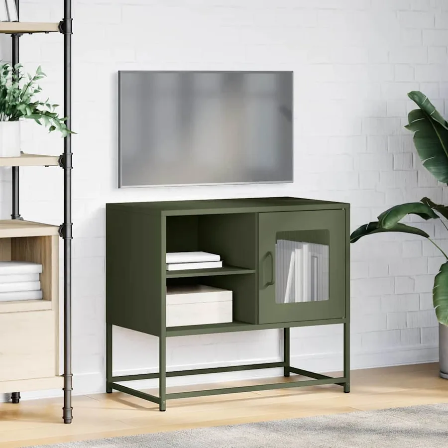 Meuble TV vert olive 68x39x60,5 cm acier - 4