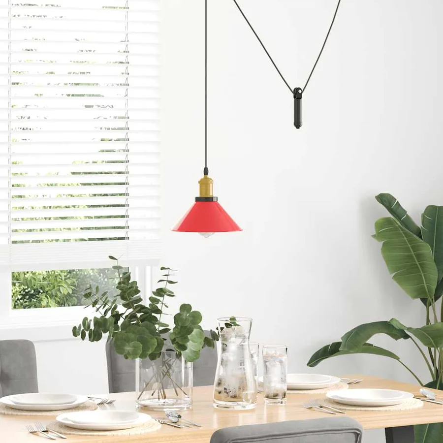 Lampe suspendue réglable hauteur E27 rouge brillant Ø22cm métal - 3