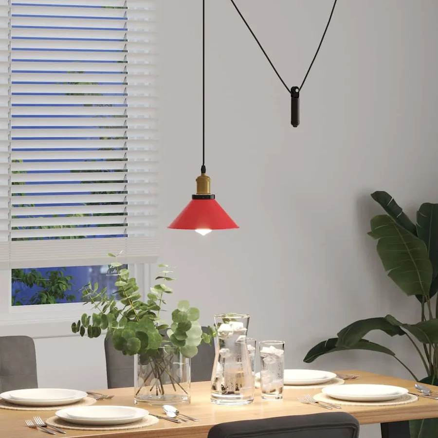 Lampe suspendue réglable hauteur E27 rouge brillant Ø22cm métal - 4