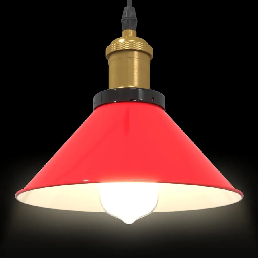 Lampe suspendue réglable hauteur E27 rouge brillant Ø22cm métal - 6