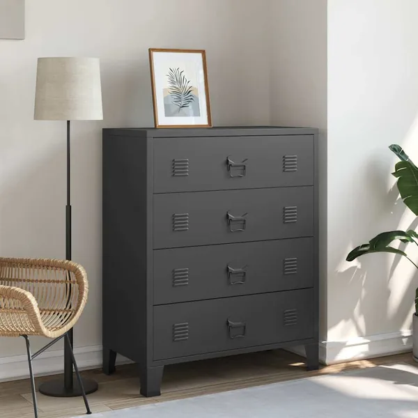 Commode à tiroirs Métal Style Industriel 78x40x93 cm Noir