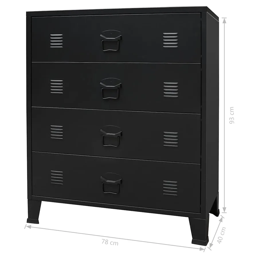 Commode à tiroirs Métal Style Industriel 78x40x93 cm Noir - 11