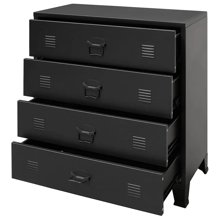 Commode à tiroirs Métal Style Industriel 78x40x93 cm Noir - 5