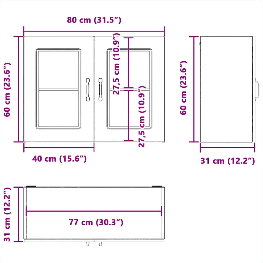 Armoire murale de cuisine avec porte en verre Kalmar noir - 12
