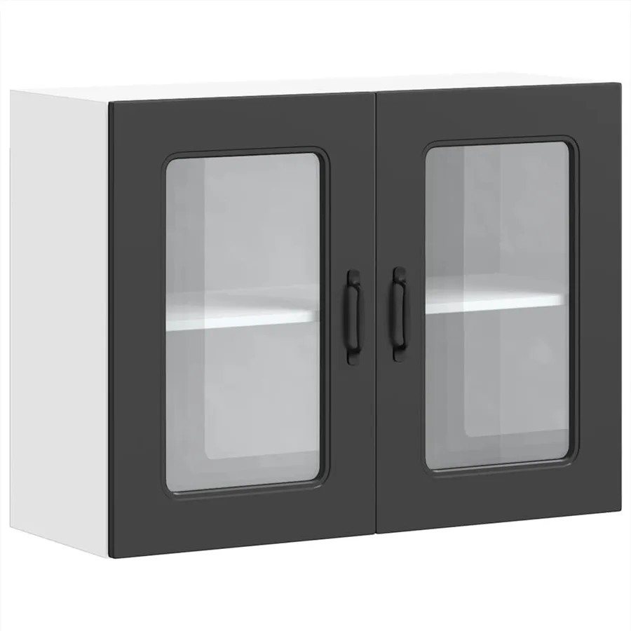 Armoire murale de cuisine avec porte en verre Kalmar noir - 2