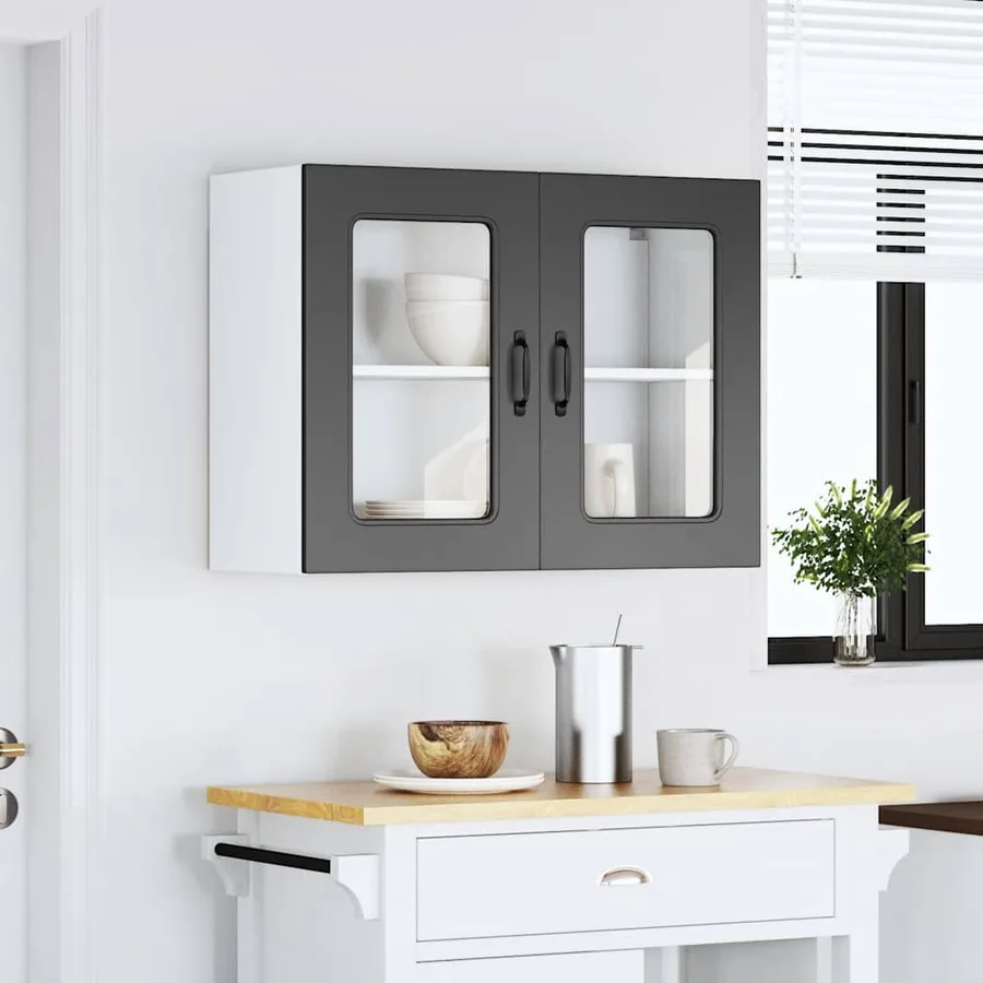 Armoire murale de cuisine avec porte en verre Kalmar noir - 3