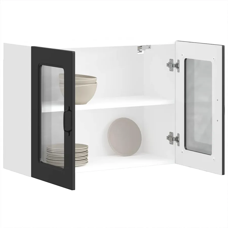 Armoire murale de cuisine avec porte en verre Kalmar noir - 5