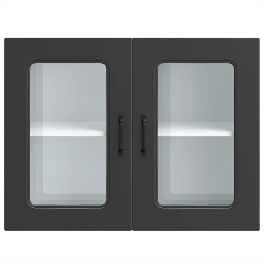 Armoire murale de cuisine avec porte en verre Kalmar noir - 6