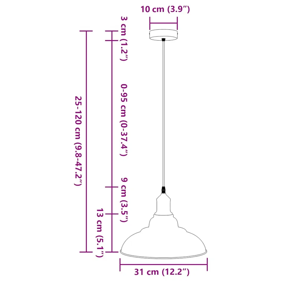 Lampe suspendue réglable hauteur E27 blanc brillant Ø31cm métal - 11