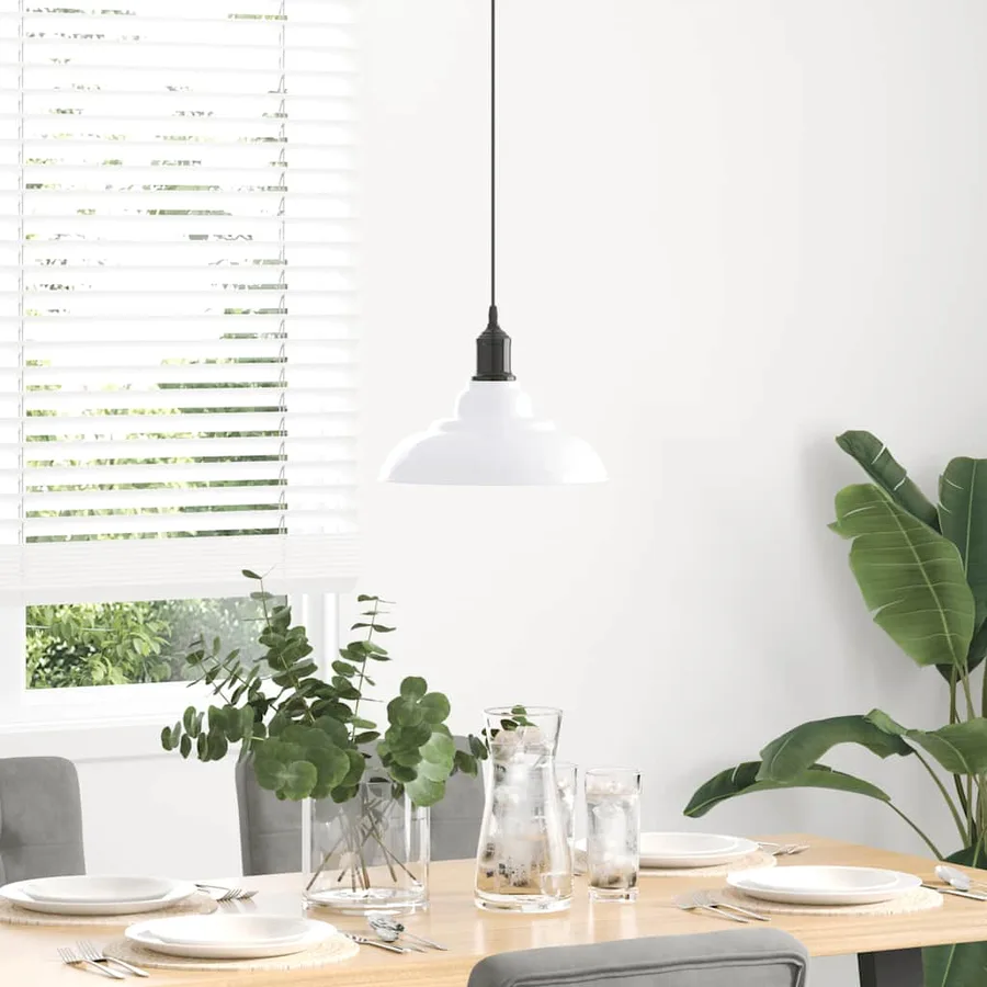 Lampe suspendue réglable hauteur E27 blanc brillant Ø31cm métal - 3