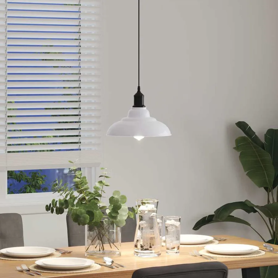 Lampe suspendue réglable hauteur E27 blanc brillant Ø31cm métal - 4