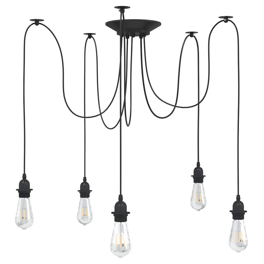 Lampe suspendue avec 5 porte-lampes E27 noir métal