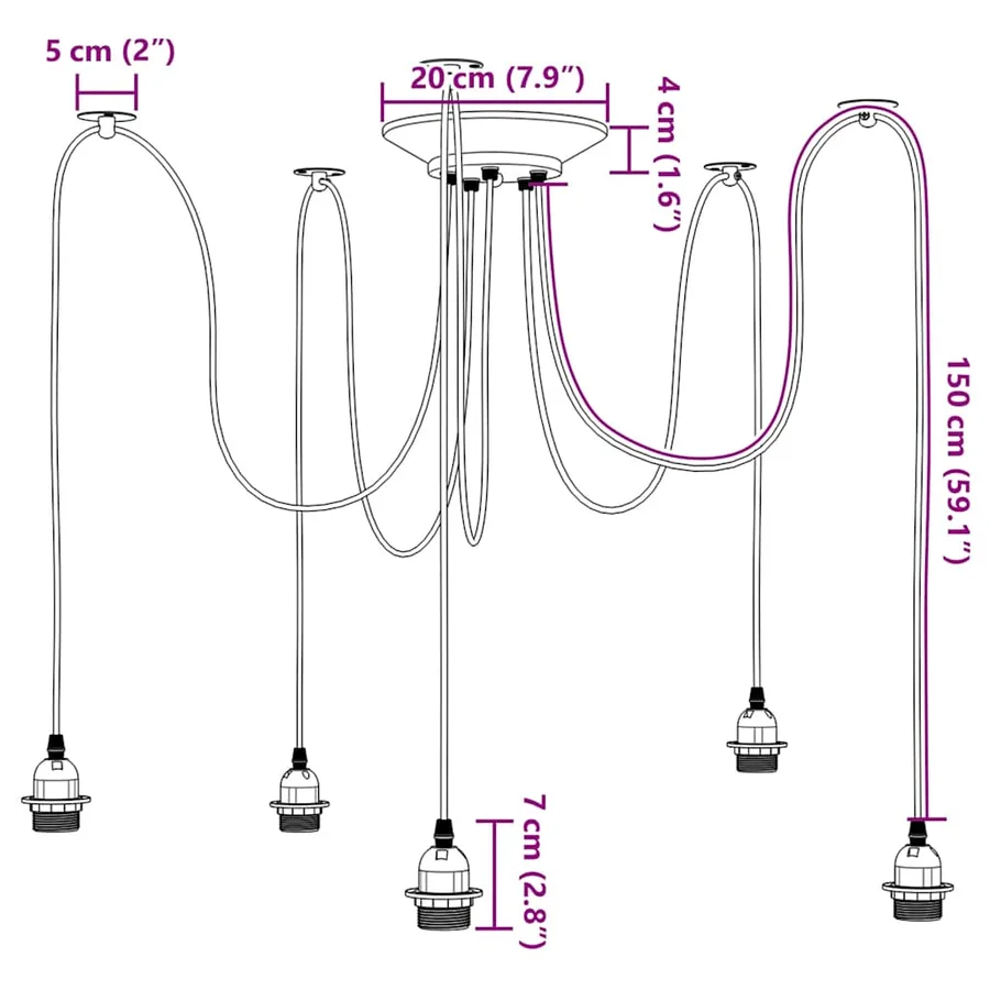 Lampe suspendue avec 5 porte-lampes E27 noir métal - 13