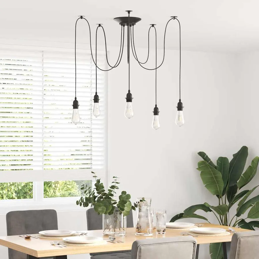 Lampe suspendue avec 5 porte-lampes E27 noir métal - 3