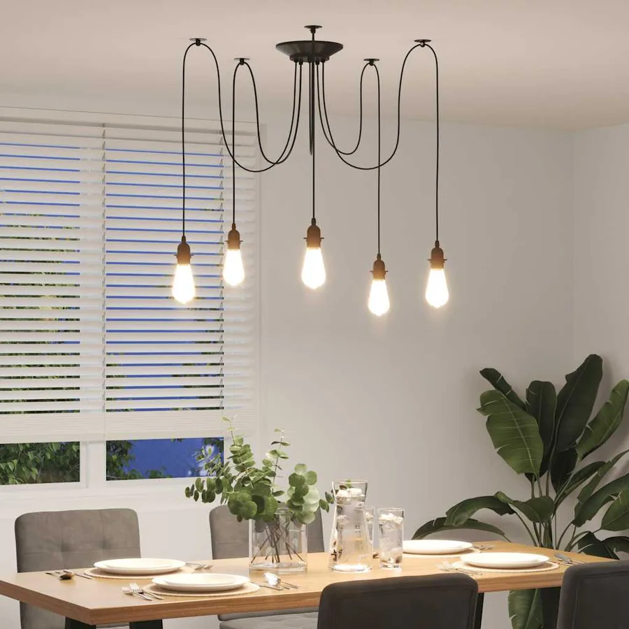 Lampe suspendue avec 5 porte-lampes E27 noir métal - 4