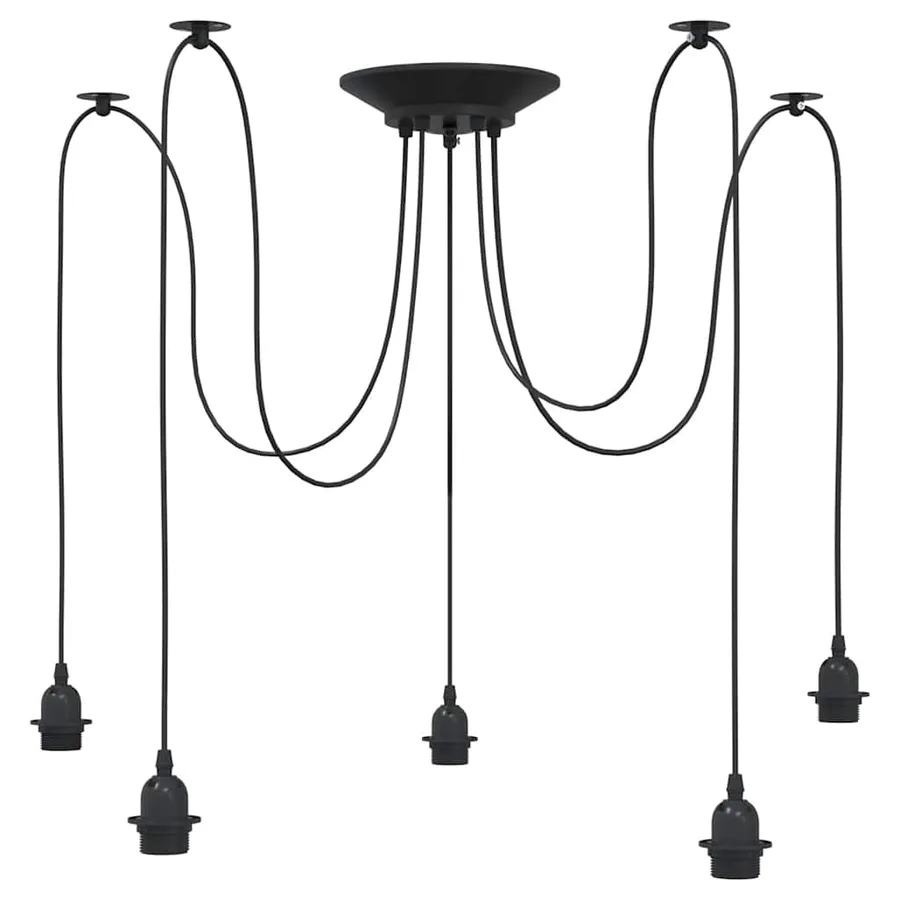 Lampe suspendue avec 5 porte-lampes E27 noir métal - 5
