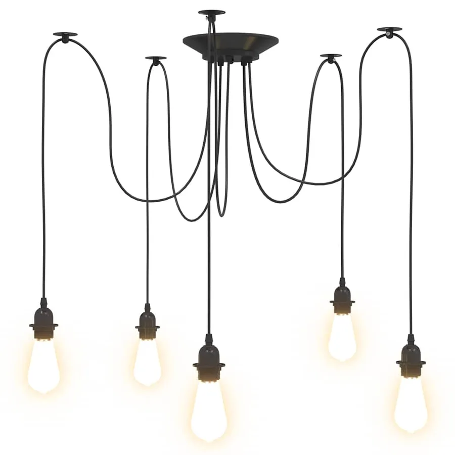 Lampe suspendue avec 5 porte-lampes E27 noir métal - 6