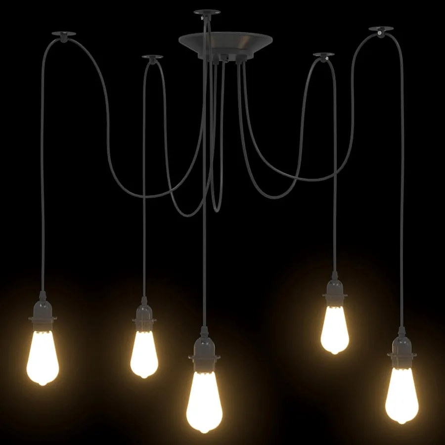 Lampe suspendue avec 5 porte-lampes E27 noir métal - 7