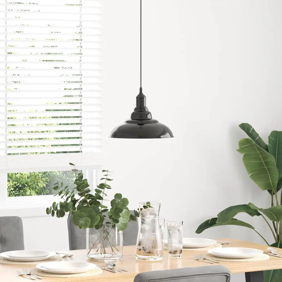 Lampe suspendue réglable hauteur E27 noir brillant Ø 31cm métal - 3