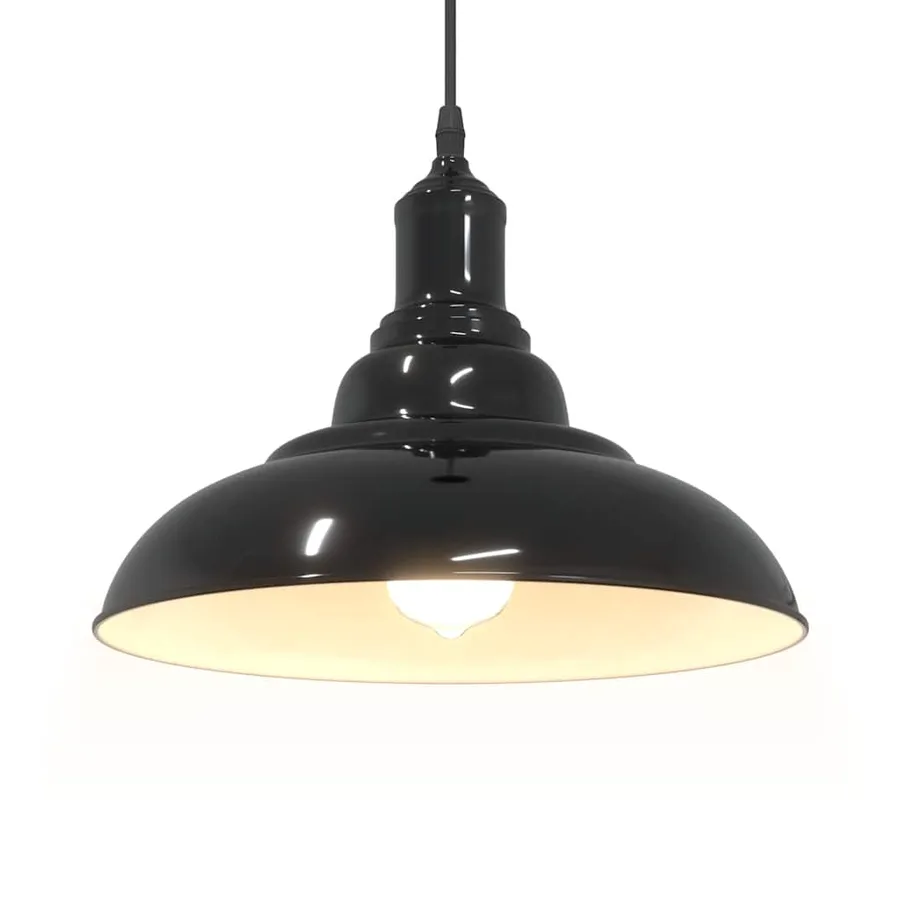 Lampe suspendue réglable hauteur E27 noir brillant Ø 31cm métal - 5
