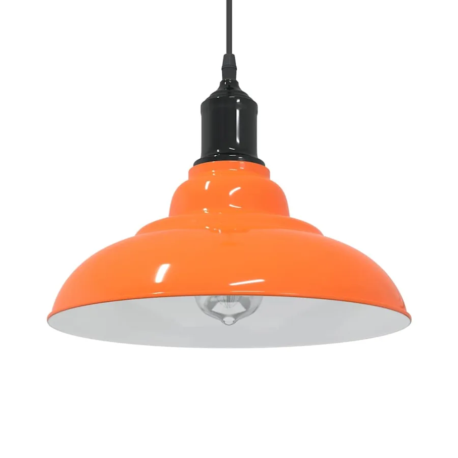 Lampe suspendue réglable hauteur E27 orange brillant métal