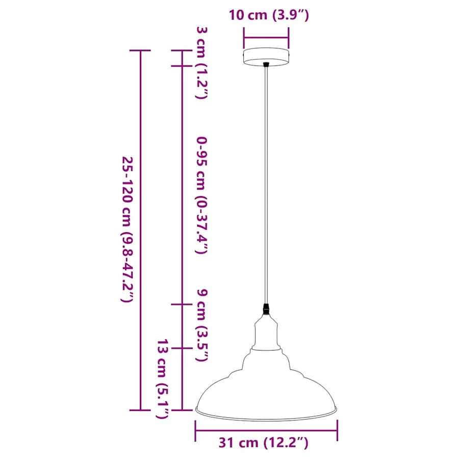 Lampe suspendue réglable hauteur E27 orange brillant métal - 11