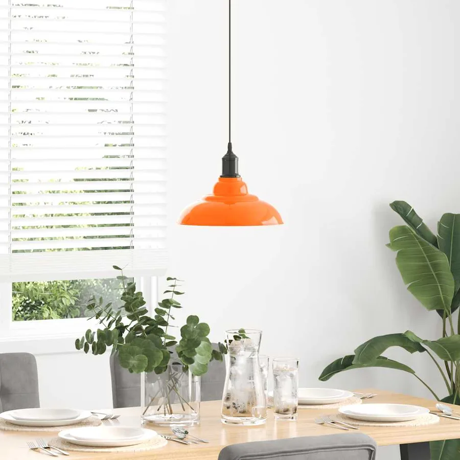 Lampe suspendue réglable hauteur E27 orange brillant métal - 3