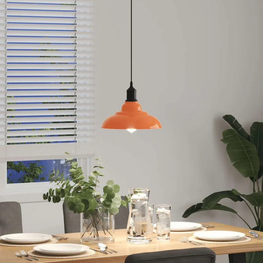 Lampe suspendue réglable hauteur E27 orange brillant métal - 4