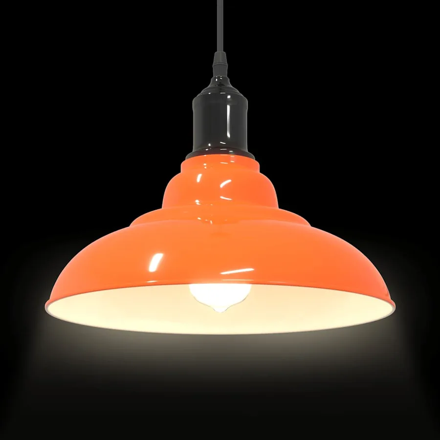 Lampe suspendue réglable hauteur E27 orange brillant métal - 6