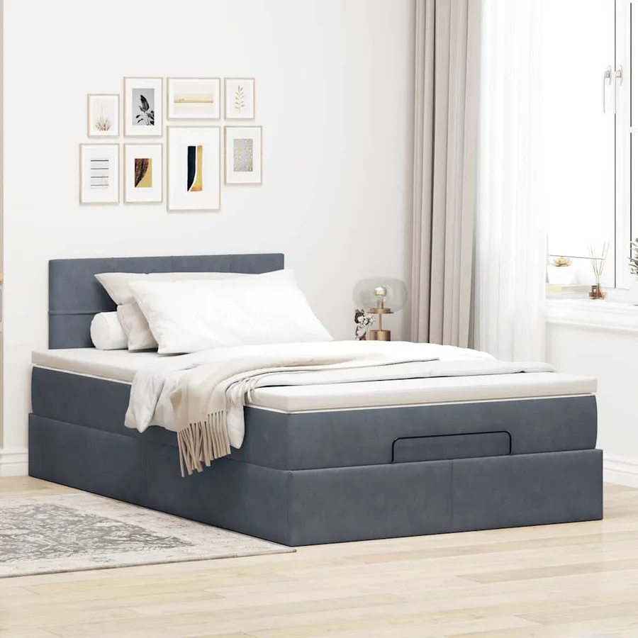 Cadre de lit ottoman et matelas gris foncé 120x200 cm velours - 4