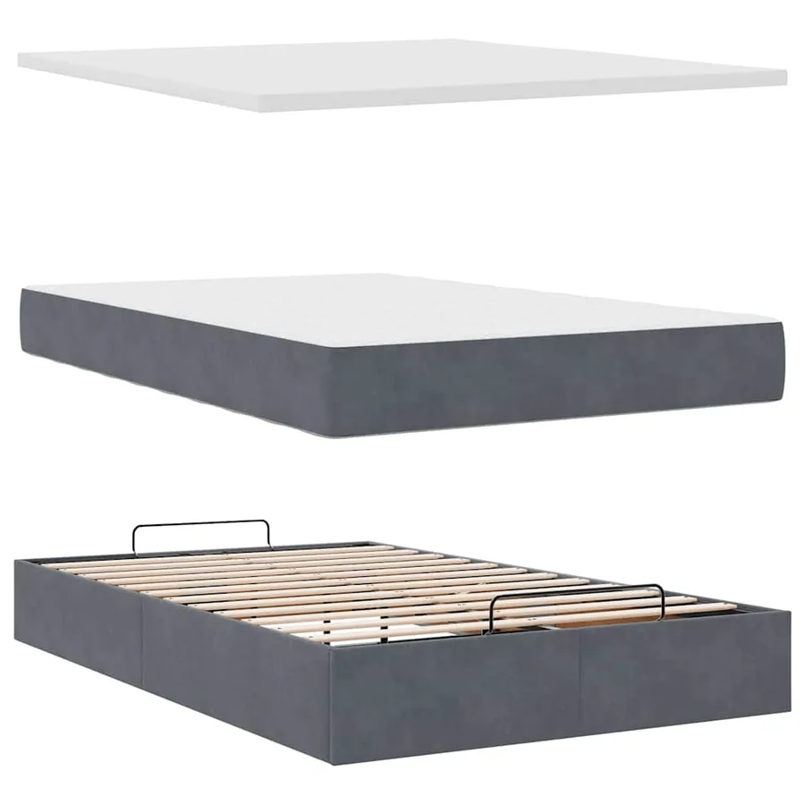 Cadre de lit ottoman et matelas gris foncé 120x200 cm velours - 6