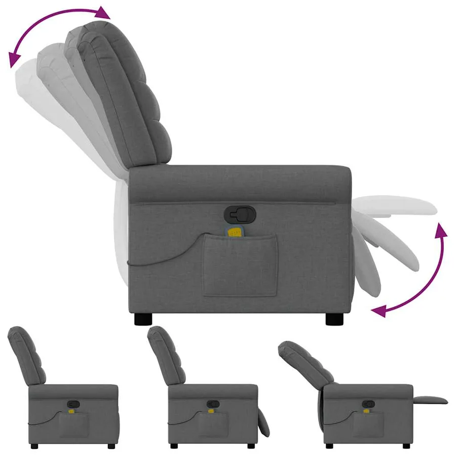 Fauteuil inclinable de massage en tissu gris foncé - 7