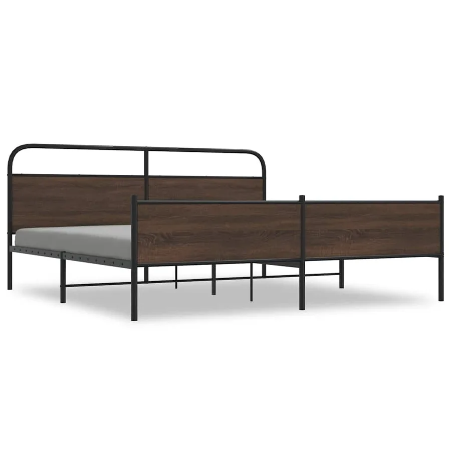 Cadre de lit en métal sans matelas chêne marron 180x200 cm - 2