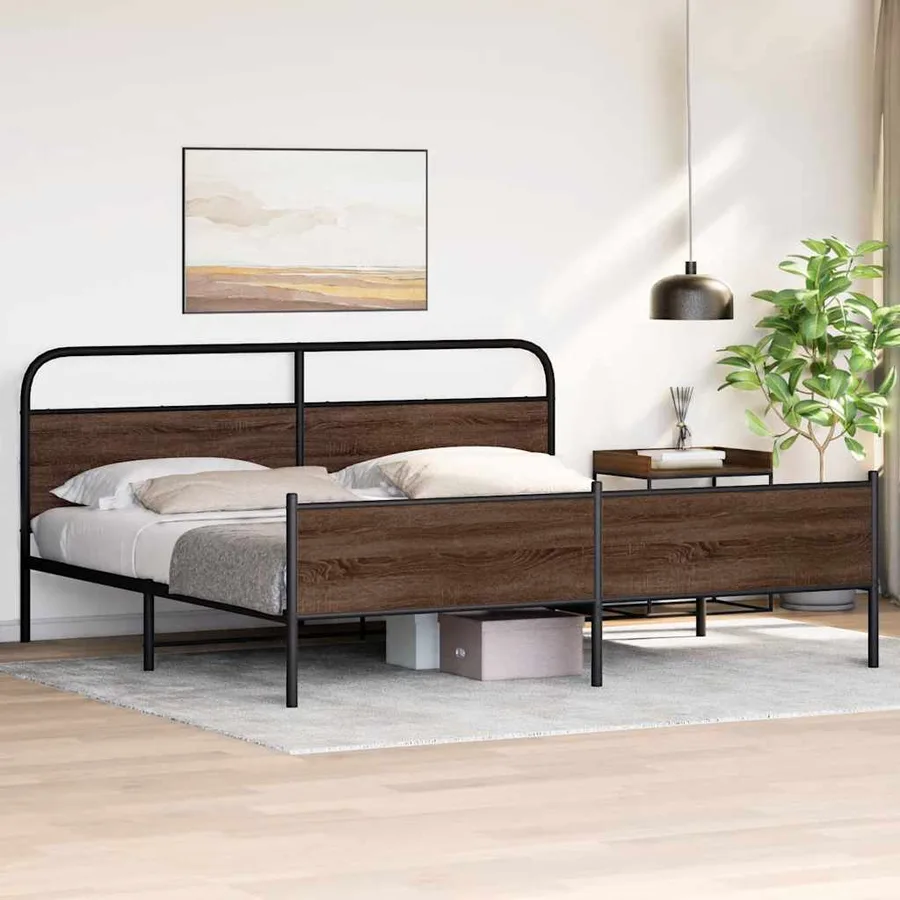 Cadre de lit en métal sans matelas chêne marron 180x200 cm - 4