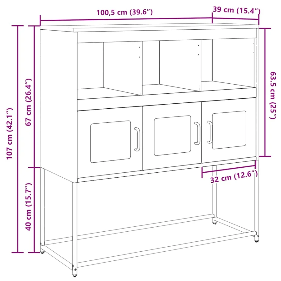 Buffet noir 100,5x39x107 cm acier laminé à froid - 14