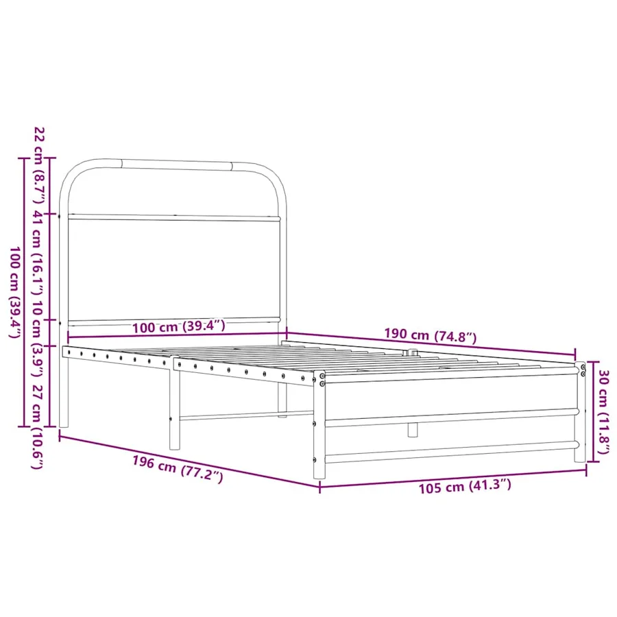 Cadre de lit sans matelas 100x190 cm chêne marron - 9