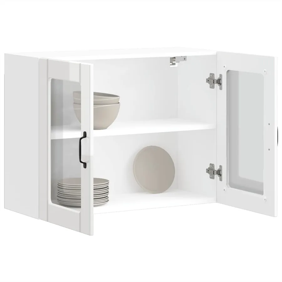 Armoire murale de cuisine avec porte vitrée "Lucca" Bois d'ingénierie blanc brillant