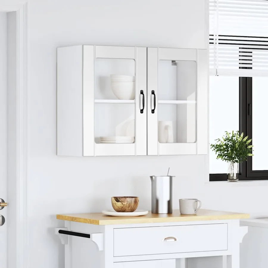 Armoire murale de cuisine avec porte vitrée "Lucca" Bois d'ingénierie blanc brillant - 3
