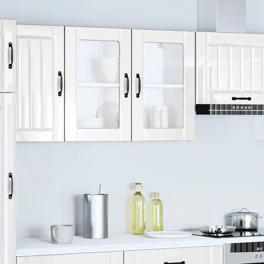 Armoire murale de cuisine avec porte vitrée "Lucca" Bois d'ingénierie blanc brillant - 4