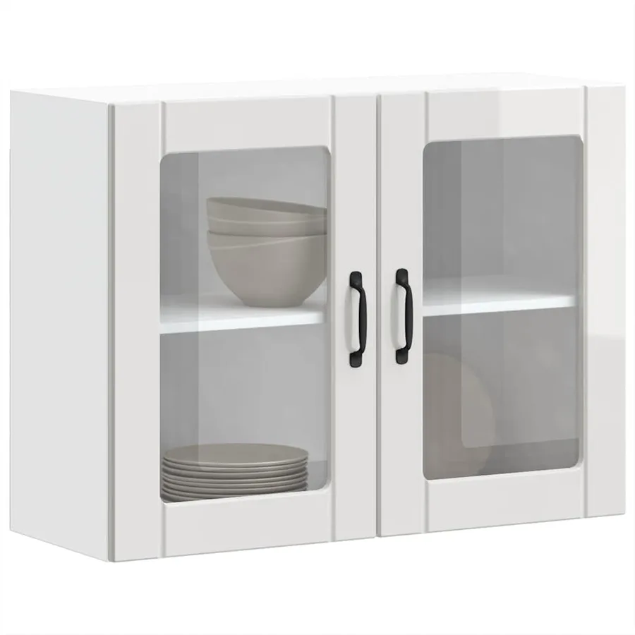 Armoire murale de cuisine avec porte vitrée "Lucca" Bois d'ingénierie blanc brillant - 5