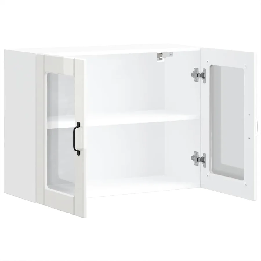 Armoire murale de cuisine avec porte vitrée "Lucca" Bois d'ingénierie blanc brillant - 7