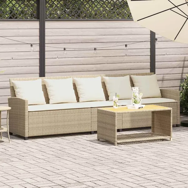 Canapé de jardin avec coussins 5 places beige résine tressée